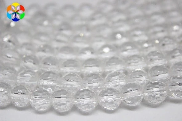 Bileklik Boy Kristal Kuvars Taşı Faset Kesim Yarım Dizi 8mm (18CM UZUNLUĞUNDADIR) ürün görseli 1