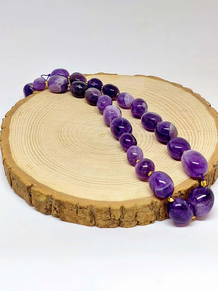Bileklik Boy Ametist Taşı Koyu Renk Şekilli Yarım Dizi (44555) (18CM UZUNLUĞUNDADIR) ürün görseli