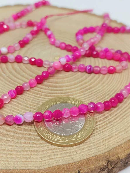 Bileklik Boy Akik Taşı Faset Kesim Yarım Dizi 4mm (51416) (18CM UZUNLUĞUNDADIR) - Resim 2