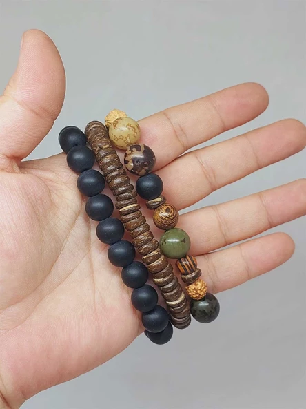 Ahşap Tasarım Unisex Otantik Bileklik (3lü Set) (51476) - 6