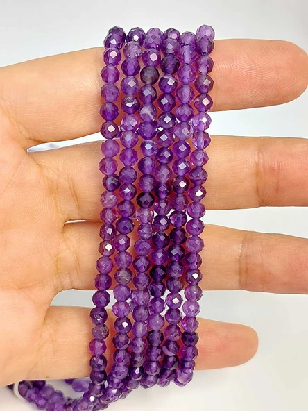 Bileklik Boy Ametist Taşı Yarım Dizi Faset Kesim 4mm (45440) (18CM UZUNLUĞUNDADIR)