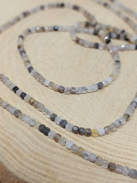 Bileklik Boy Beril Taşı (RUTİL KUVARS) Küp Şekilli Dizi 2mm (51128) Yarım Dizi (17CM UZUNLUĞUNDADIR) - Resim 3