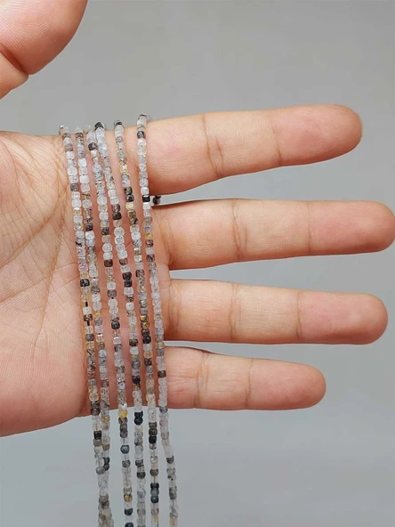 Bileklik Boy Beril Taşı (RUTİL KUVARS) Küp Şekilli Dizi 2mm (51128) Yarım Dizi (17CM UZUNLUĞUNDADIR) ürün görseli