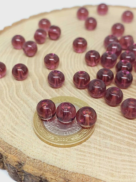 Bordo Renkli Cam Boncuk 8mm/50adet (51678) - Resim 3