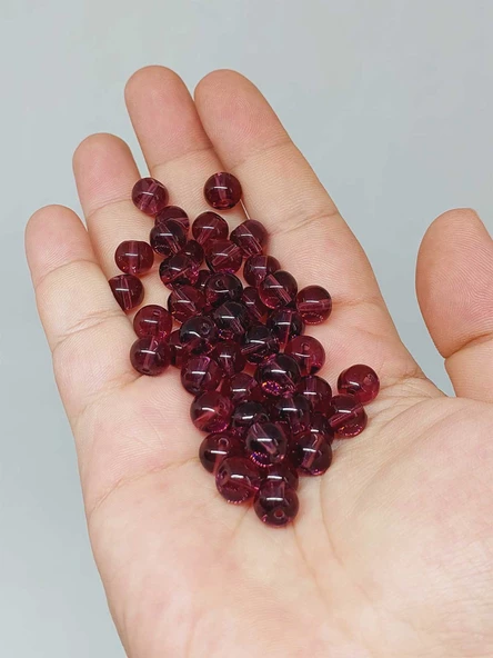 Bordo Renkli Cam Boncuk 8mm/50adet (51678) ürün görseli