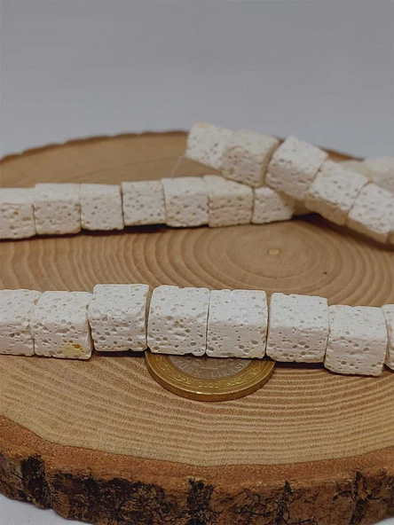 Lav Taşı Beyaz Küp Şekilli Dizi 10*10mm (51632) - 3
