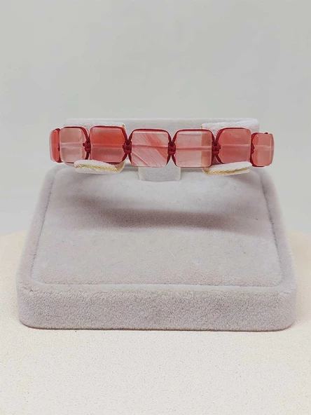 Gül Kuvars Taşı Makrome Tasarım Bileklik (51596) - Resim 3