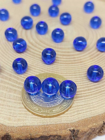 Mavi Renkli Cam Boncuk 8mm/50adet (51668) - Resim 3