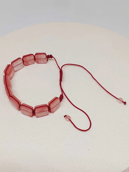 Gül Kuvars Taşı Makrome Tasarım Bileklik (51596) - Resim 7