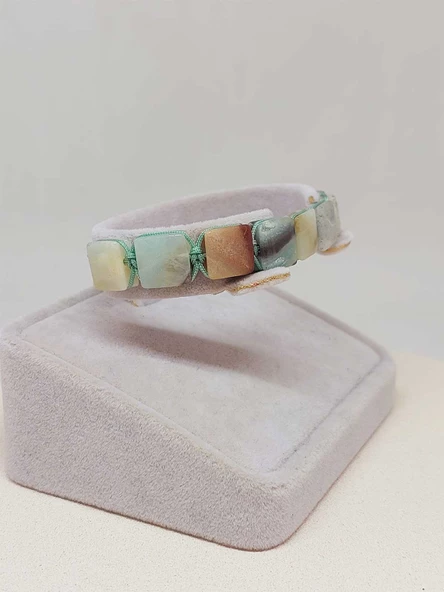 Amazonit Taşı Makrome Tasarım Bileklik (51590) - 5