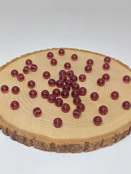 Bordo Renkli Cam Boncuk 8mm/50adet (51678) - Resim 2