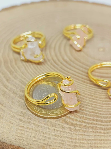 Pembe Kuvars Taşı Ayarlanabilir Yüzük (51692) - 3