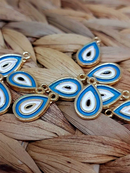 Altın Kaplama Turkuaz Yassı Nazar Boncuğu Aparat/2 adet (51766)