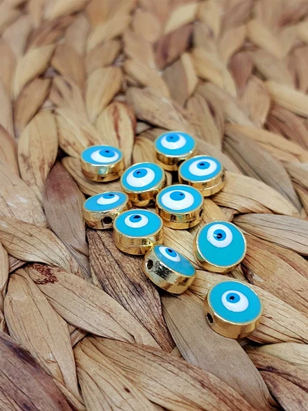Altın Kaplama Turkuaz Nazar Boncuğu Ara Aparat/2 adet (51760)