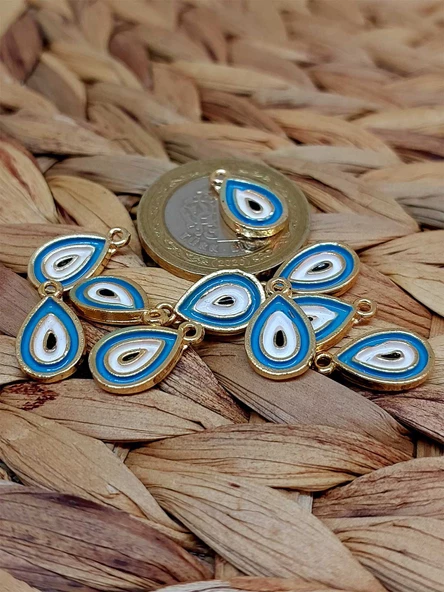 Altın Kaplama Turkuaz Yassı Nazar Boncuğu Aparat/2 adet (51766) - 2