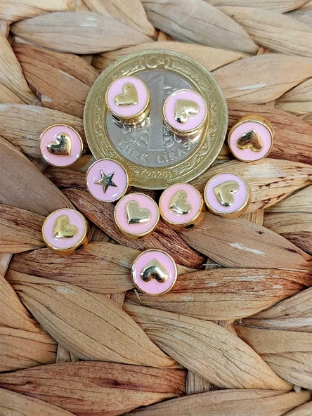 Altın Kaplama Pembe Kalp Ara Aparat/2 adet (51848) - Resim 2