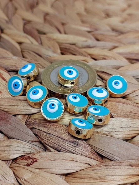 Altın Kaplama Turkuaz Nazar Boncuğu Ara Aparat/2 adet (51760) - 2