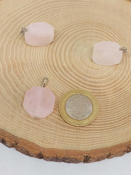 Pembe Kuvars Taşı Sekizgen Kolye Ucu (51944) - Resim 2