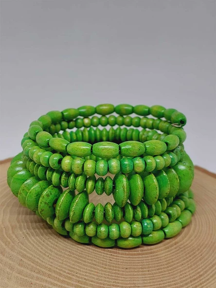 Ahşap Yeşil Renk Hafızalı Otantik Bileklik (51966) - Resim 2