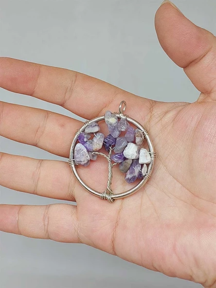 Hayat Ağacı Ametist Taşı Kolye Ucu (51920) ürün görseli