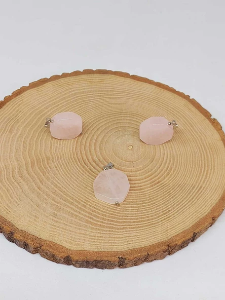 Pembe Kuvars Taşı Sekizgen Kolye Ucu (51944) - Resim 3