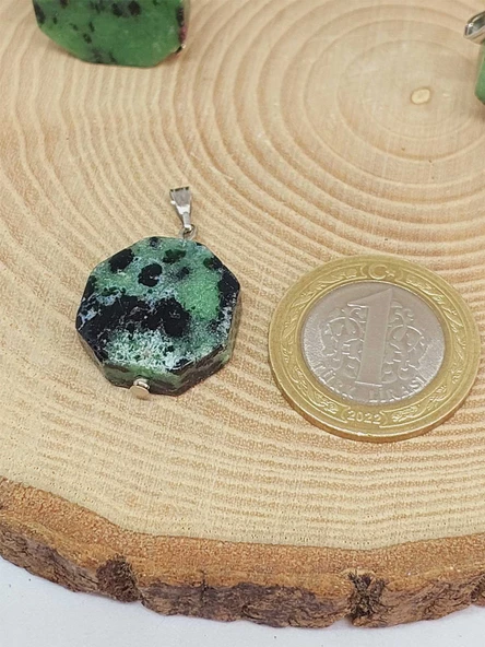 Anyolit (Rubizoit, Rubyzoisit) Taşı Sekizgen Kolye Ucu (51954) - Resim 2