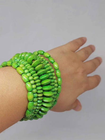 Ahşap Yeşil Renk Hafızalı Otantik Bileklik (51966) ürün görseli 1