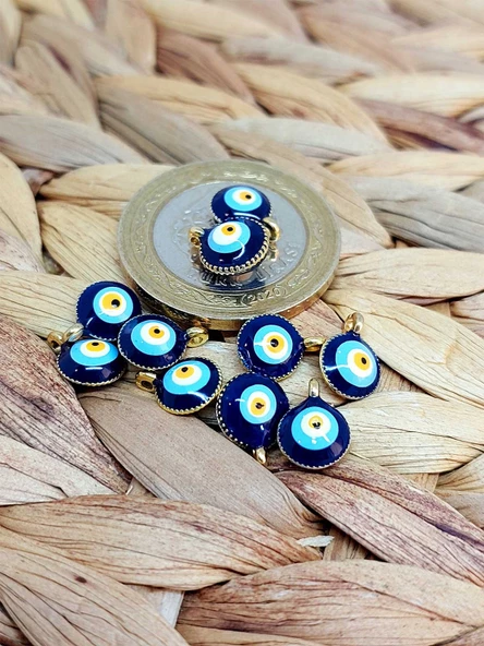 Altın Kaplama Lacivert Nazar Boncuğu Aparat/2 adet (51804) - Resim 2
