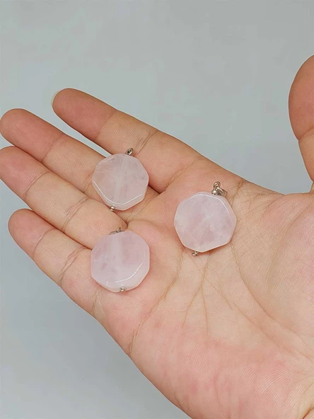 Pembe Kuvars Taşı Sekizgen Kolye Ucu (51944) ürün görseli