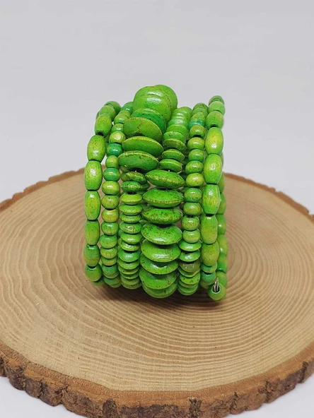 Ahşap Yeşil Renk Hafızalı Otantik Bileklik (51966) - Resim 4