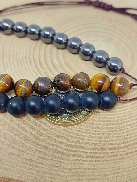 Kaplangözü Hematit Onix Tasarım Unisex Bileklik (51892) - Resim 4