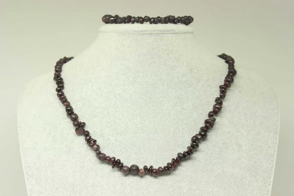 Lal (Garnet - Granat) Taşı Küçük Taşlar Kolye & Bileklik Seti (22210)