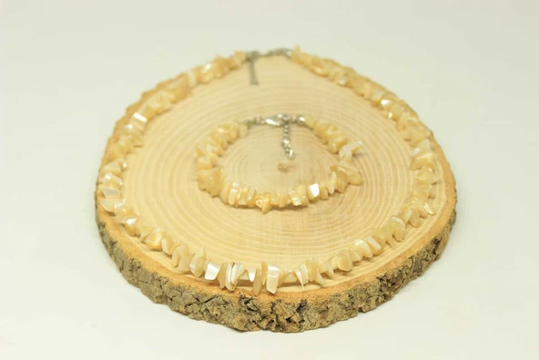 Sedef Taşı Karamel Küçük Taşlar Kolye & Bileklik Seti (22240) - Resim 3