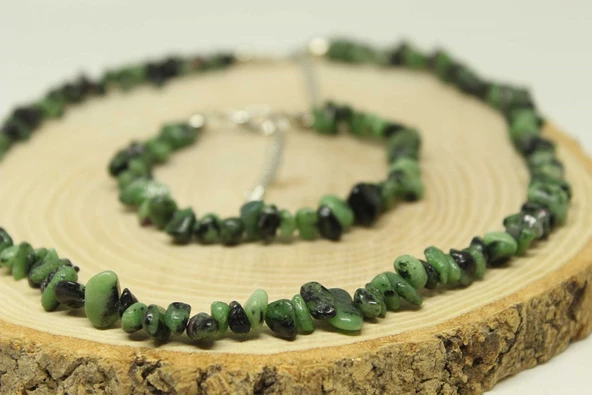 Anyolit (Rubizoit, Rubyzoisit) Taşı Küçük Taşlar Kolye & Bileklik Seti (22195) - 2