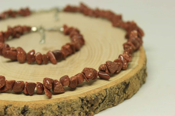 Yıldız Taşı Kahverengi Küçük Taşlar Kolye & Bileklik Seti (22225) - Resim 2