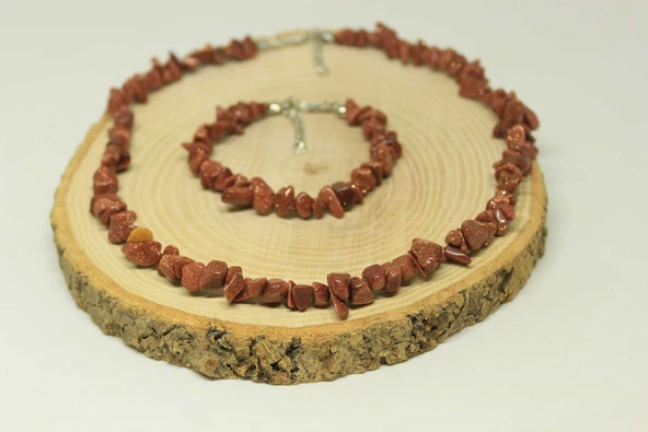 Yıldız Taşı Kahverengi Küçük Taşlar Kolye & Bileklik Seti (22225) - Resim 3