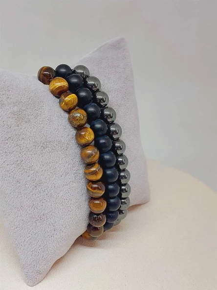 Kaplangözü Hematit Onix Tasarım Unisex Bileklik (51892) - Resim 5