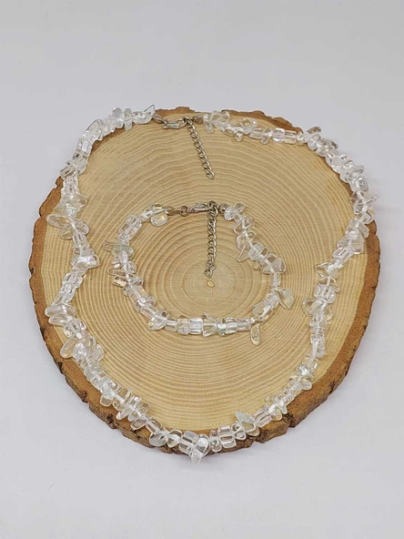 Kristal Kuvars Taşı Küçük Taşlar Kolye & Bileklik Seti (52172) - Resim 3