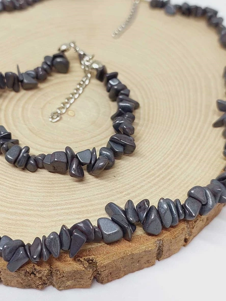 Hematit Taşı Küçük Taşlar Kolye & Bileklik Seti (52184) - Resim 2