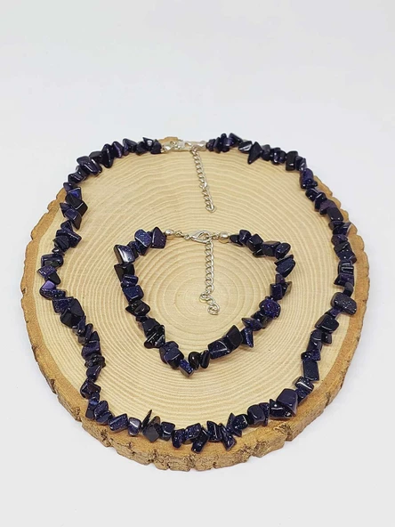 Yıldız Taşı Lacivert Küçük Taşlar Kolye & Bileklik Seti (52148) - Resim 3