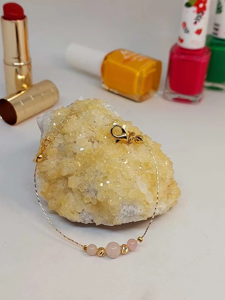 Pembe Kuvars Taşı Tasarım Bileklik (52042) - Resim 2