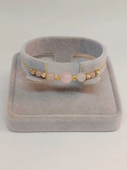 Pembe Kuvars Taşı Tasarım Bileklik (52044) - Resim 3