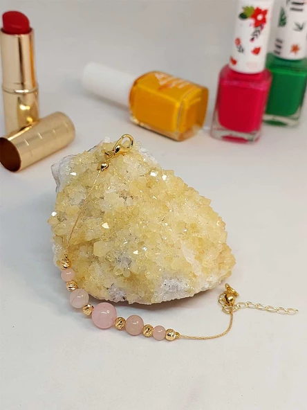 Pembe Kuvars Taşı Tasarım Bileklik (52044) ürün görseli