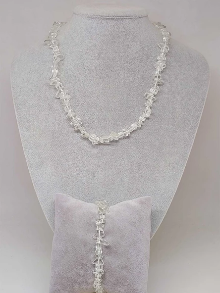 Kristal Kuvars Taşı Küçük Taşlar Kolye & Bileklik Seti (52172) ürün görseli