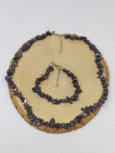 Hematit Taşı Küçük Taşlar Kolye & Bileklik Seti (52184) - Resim 3