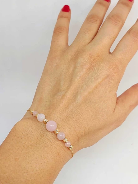 Pembe Kuvars Taşı Tasarım Bileklik (52044) - Resim 2