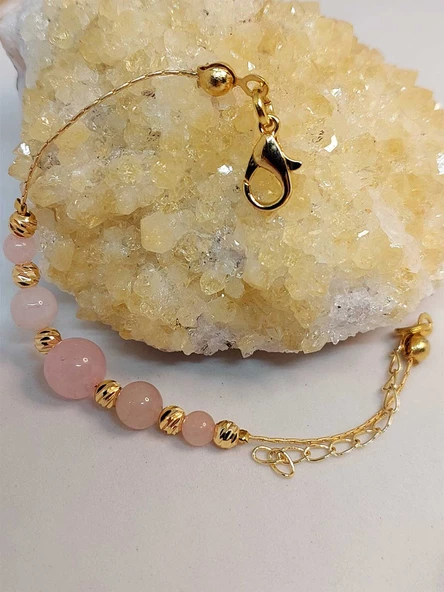 Pembe Kuvars Taşı Tasarım Bileklik (52044) - Resim 4