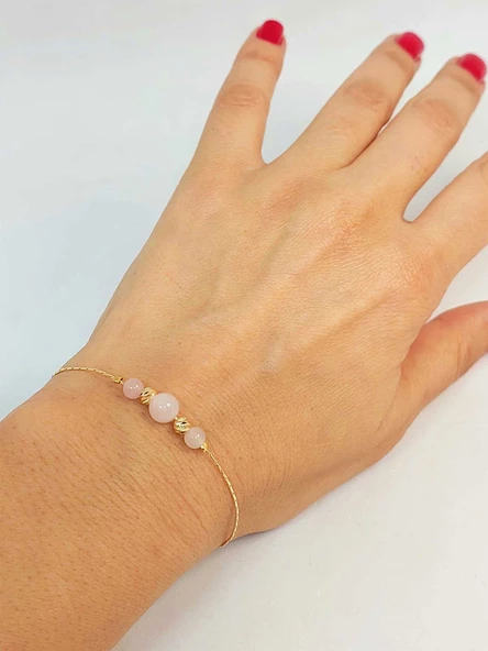 Pembe Kuvars Taşı Tasarım Bileklik (52042) ürün görseli