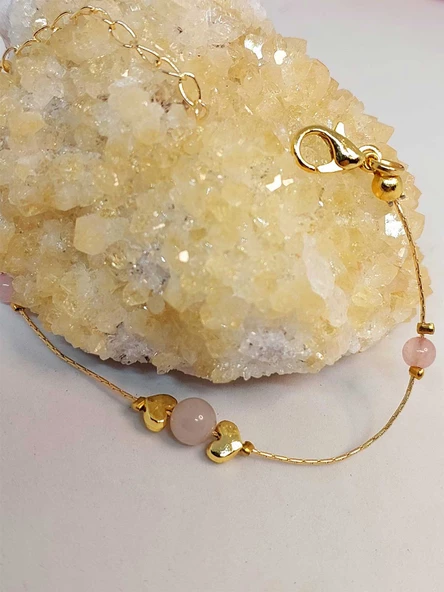 Pembe Kuvars Taşı Tasarım Bileklik (52046) - Resim 4