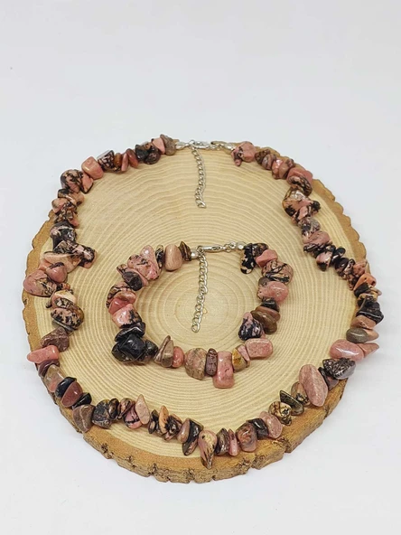 Rodonit Taşı İri Taşlar Kolye & Bileklik Seti (52280) - Resim 3